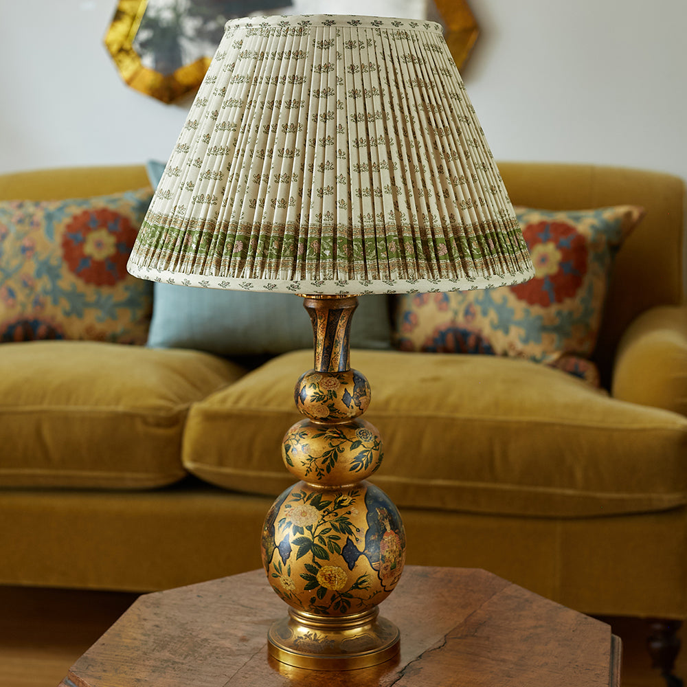 12 inch Petites fleurs sari style gathered silk French drum lampshade with border