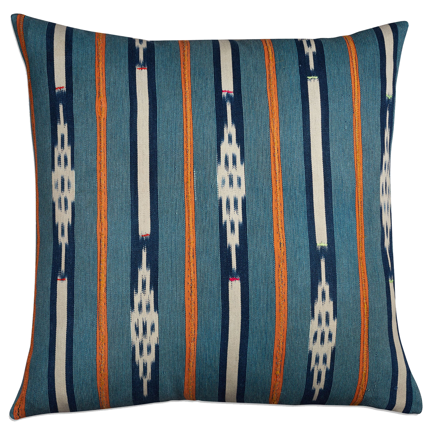 Light blue and orange Baule striped square African cushion