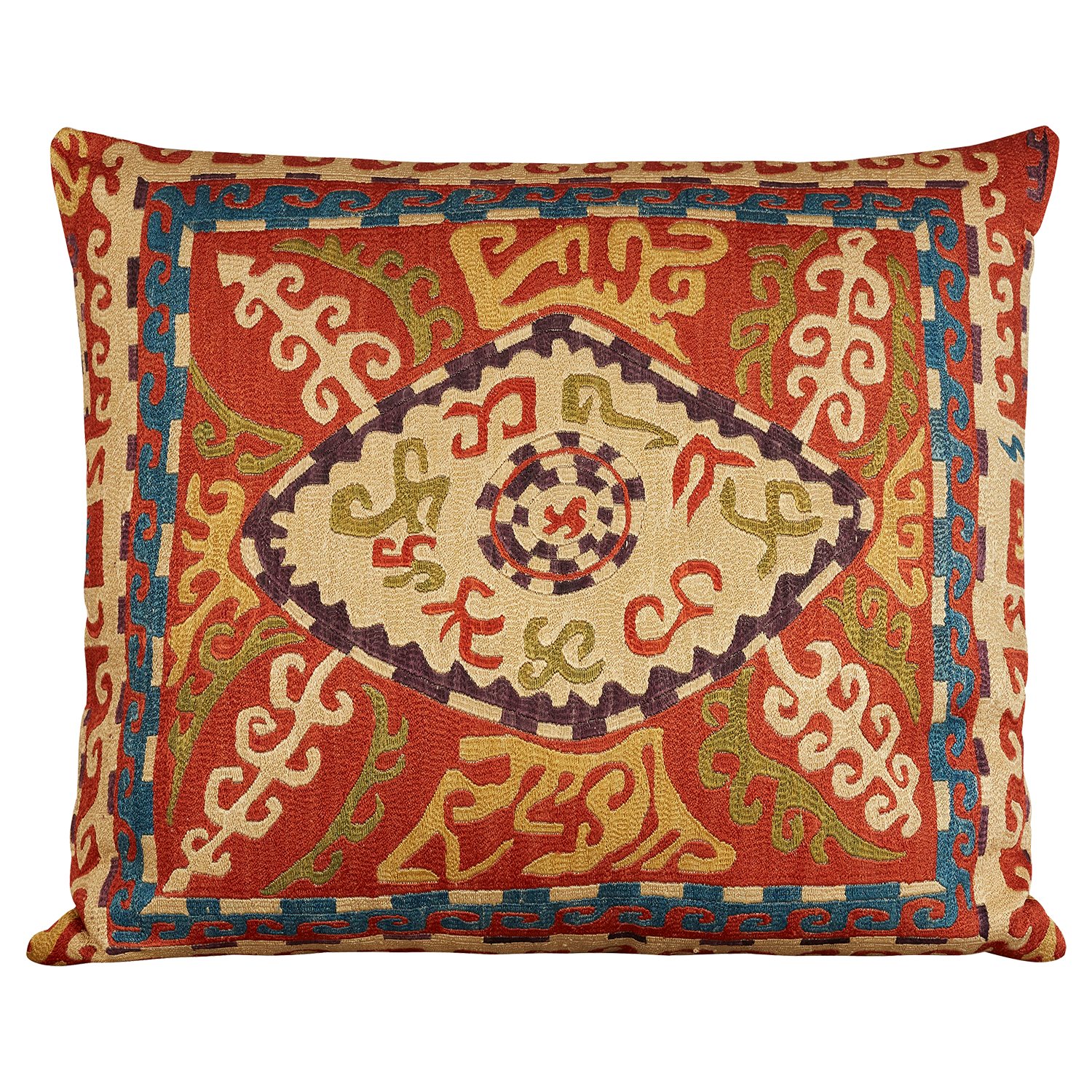 Rare silk Kaitag style Caucasian cushion with geometric design and tribal motifs