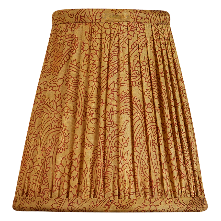 Pair of 5 inch Burgundy floral design on caramel ground silk sari clip-on shades