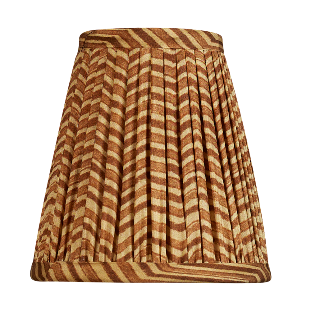 Pair of 5 inch Caramel and tan chevron silk sari style clip-on lampshades