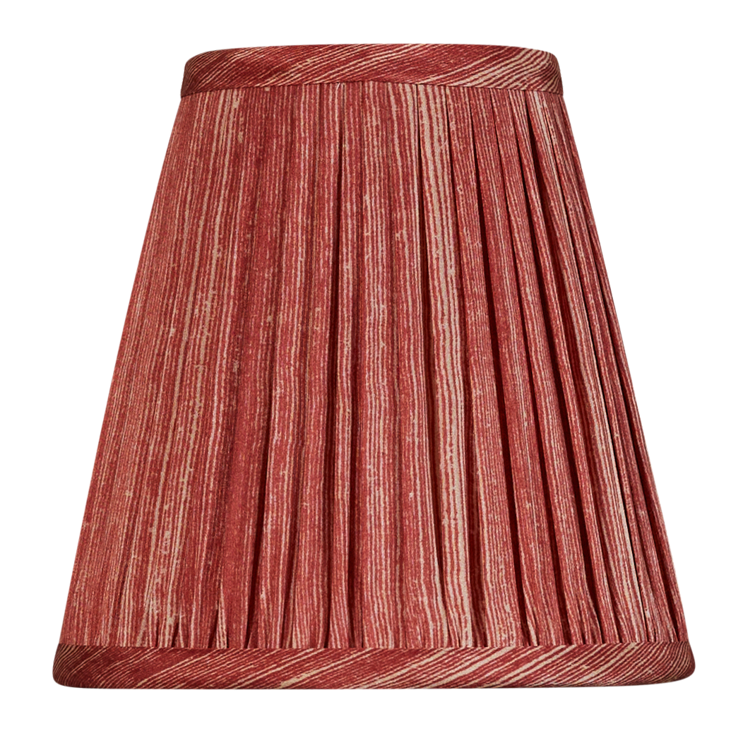Pair of 6 inch Tall raspberry and pink ripple pinstripe silk sari style clip-on lampshades
