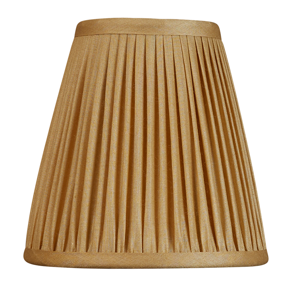 6 inch Tall Sand yellow Tussar silk gathered clip-on lampshade
