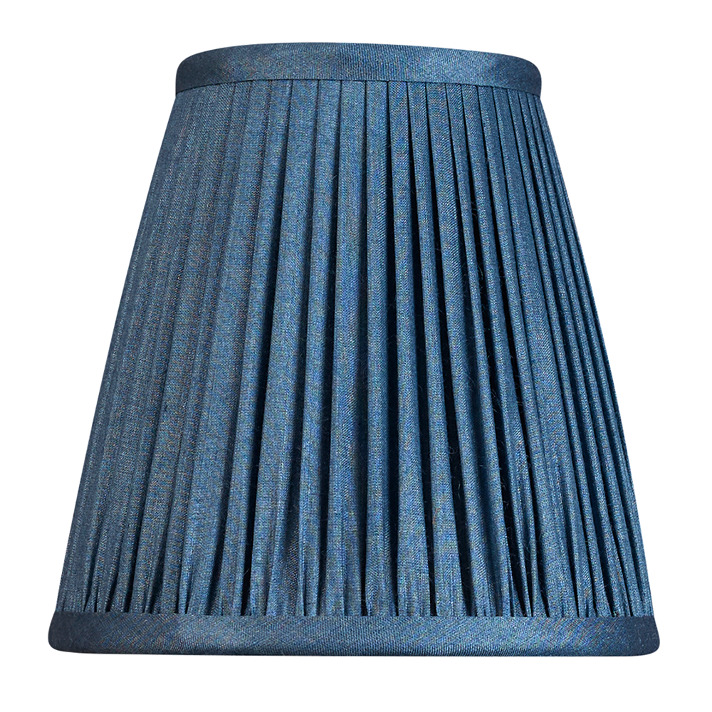 6 inch Ink blue Tussar silk gathered clip-on lampshade
