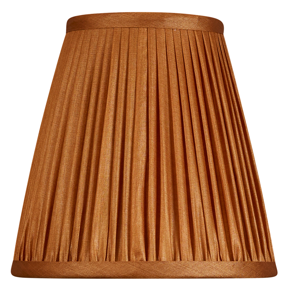 6 inch Tobacco Tussar silk gathered clip-on lampshade
