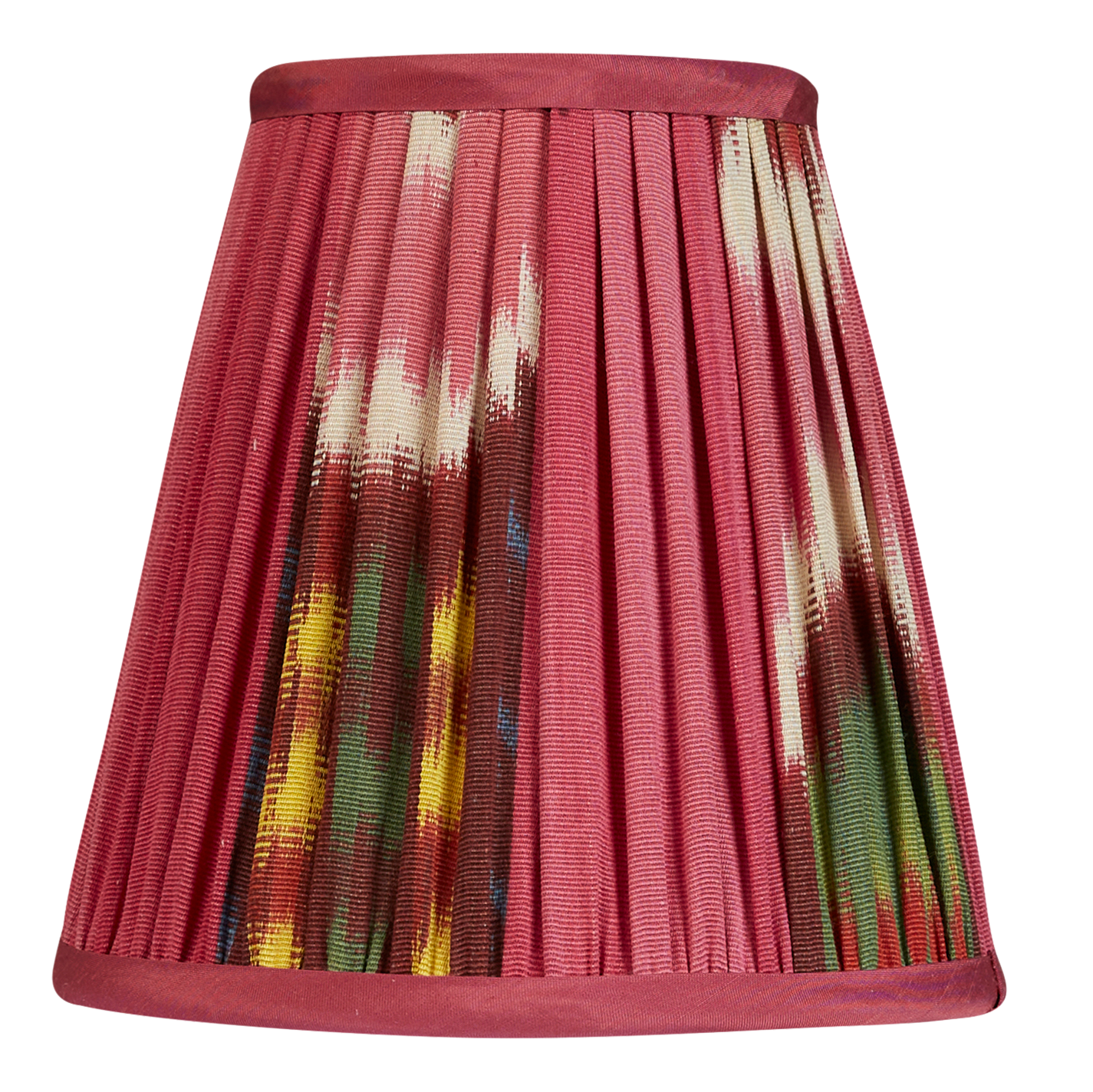 6 inch (15 cm) Pair of magenta silk and cotton clip on Ikat lampshades