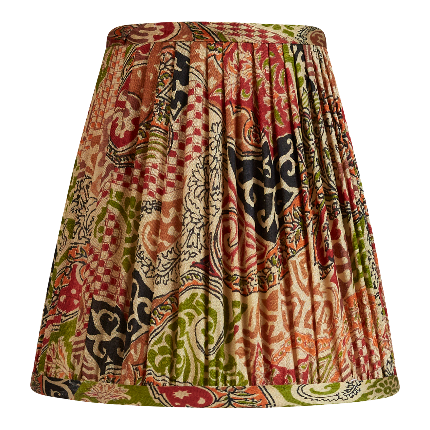 6 inch (15 cm) Pair of Terracotta and green geometric design silk sari clip on shades
