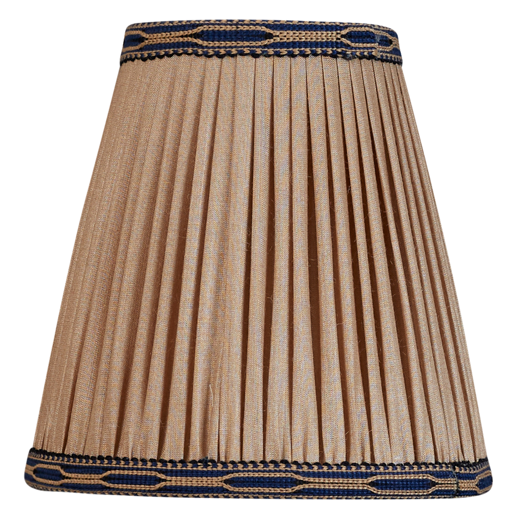 Pair of 6 inch Mink Tussar silk sari clip-on shades with blue embroidered braid