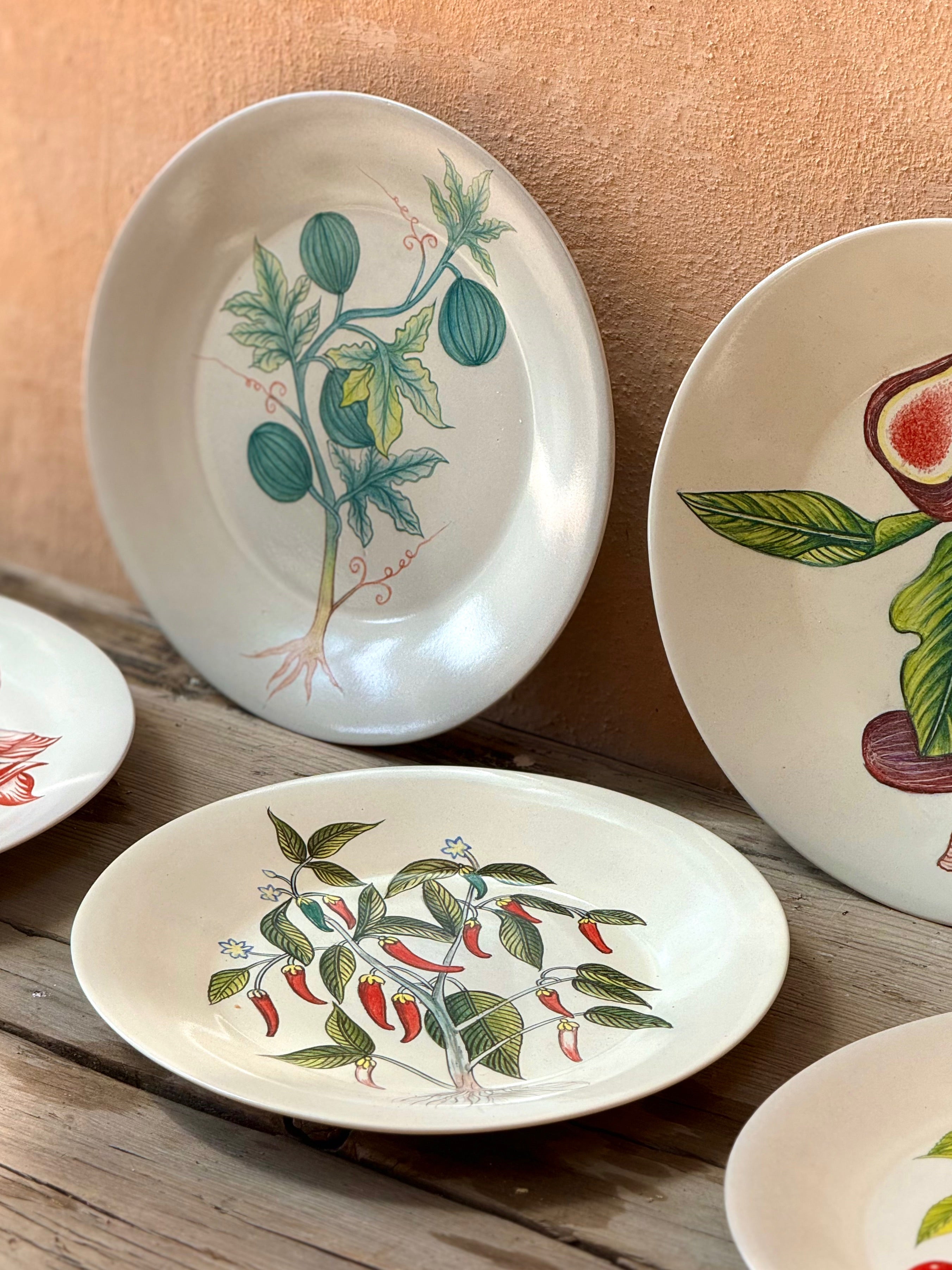 Hand-painted 'Chilli' ceramic dessert plate