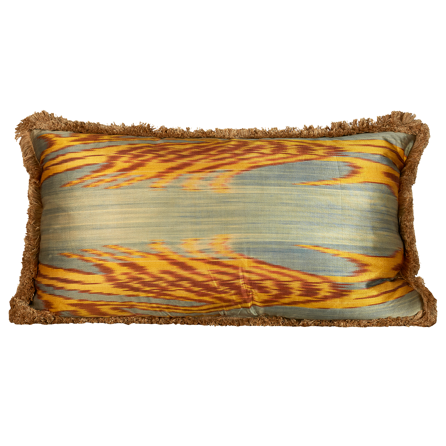 Rectangular hand-woven silk Ikat cushion - throw pillow with brush fringe