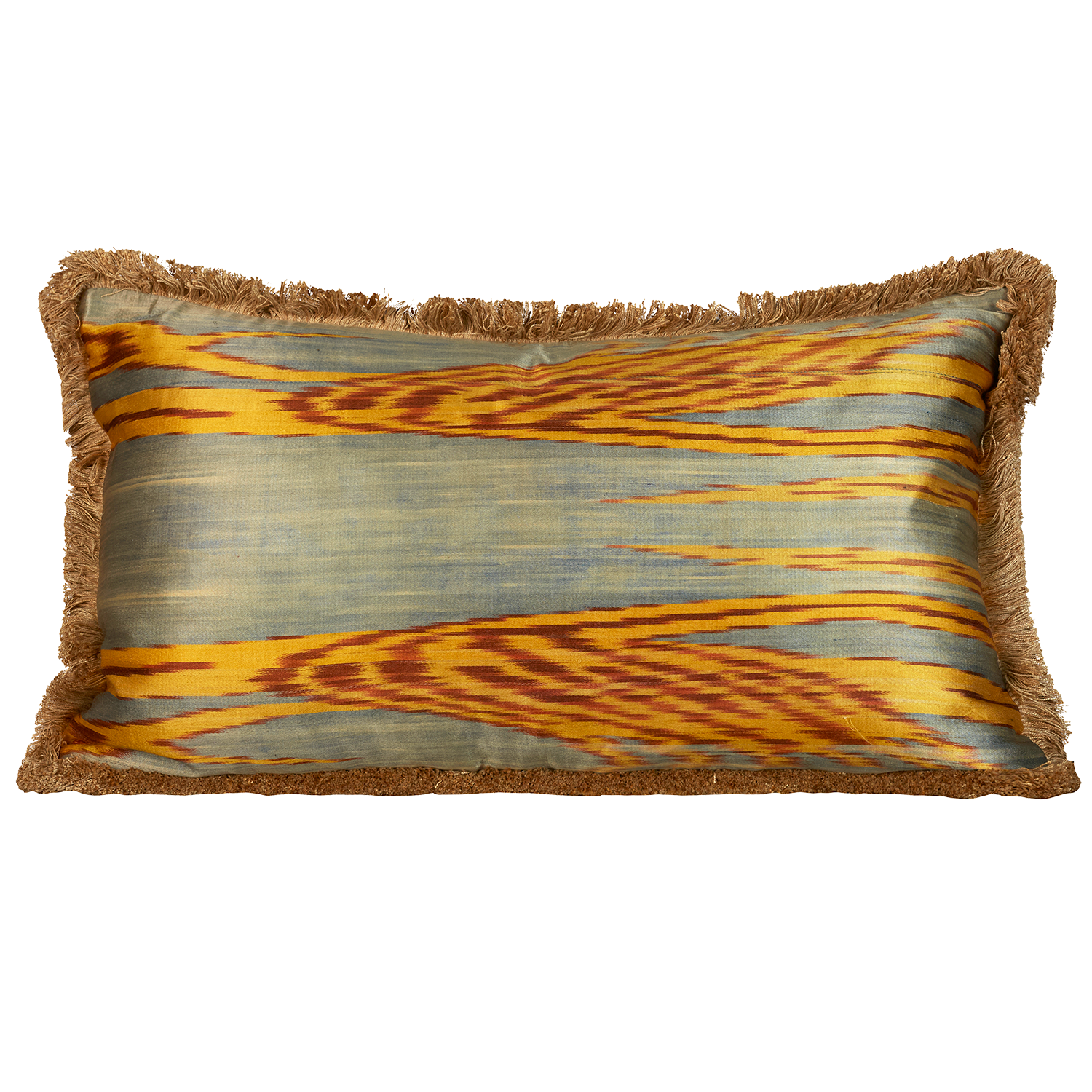 Rectangular hand-woven silk Ikat cushion - throw pillow with brush fringe