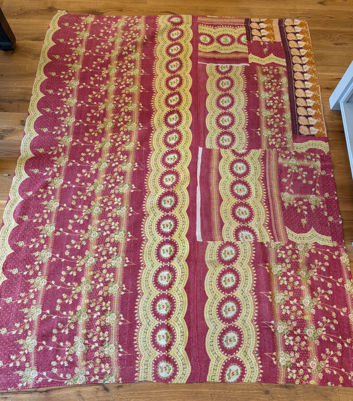 Hand-stitched Kantha throw - Chocolate/Aubergine on one side