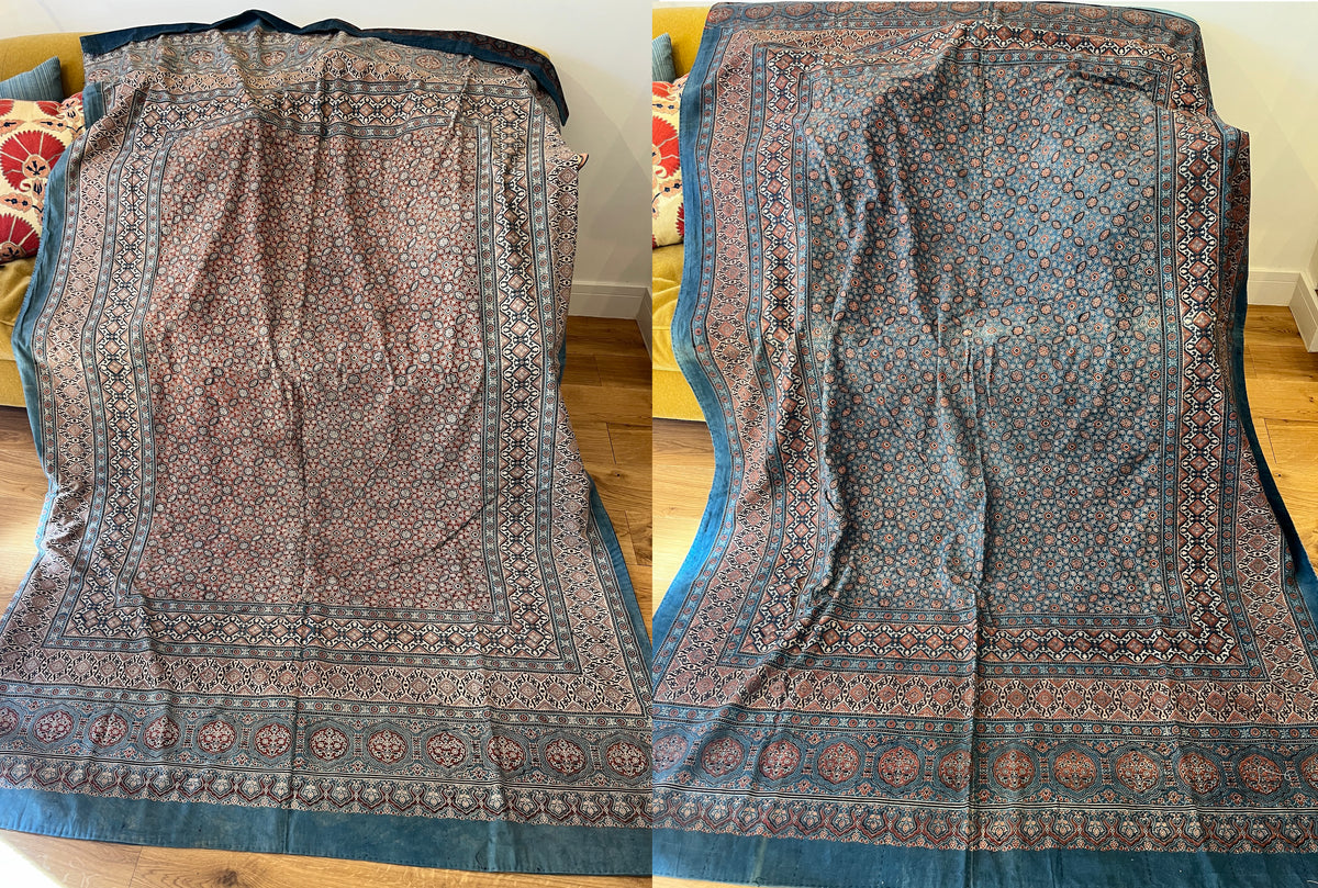 Vintage Indian block print cotton double sided textile