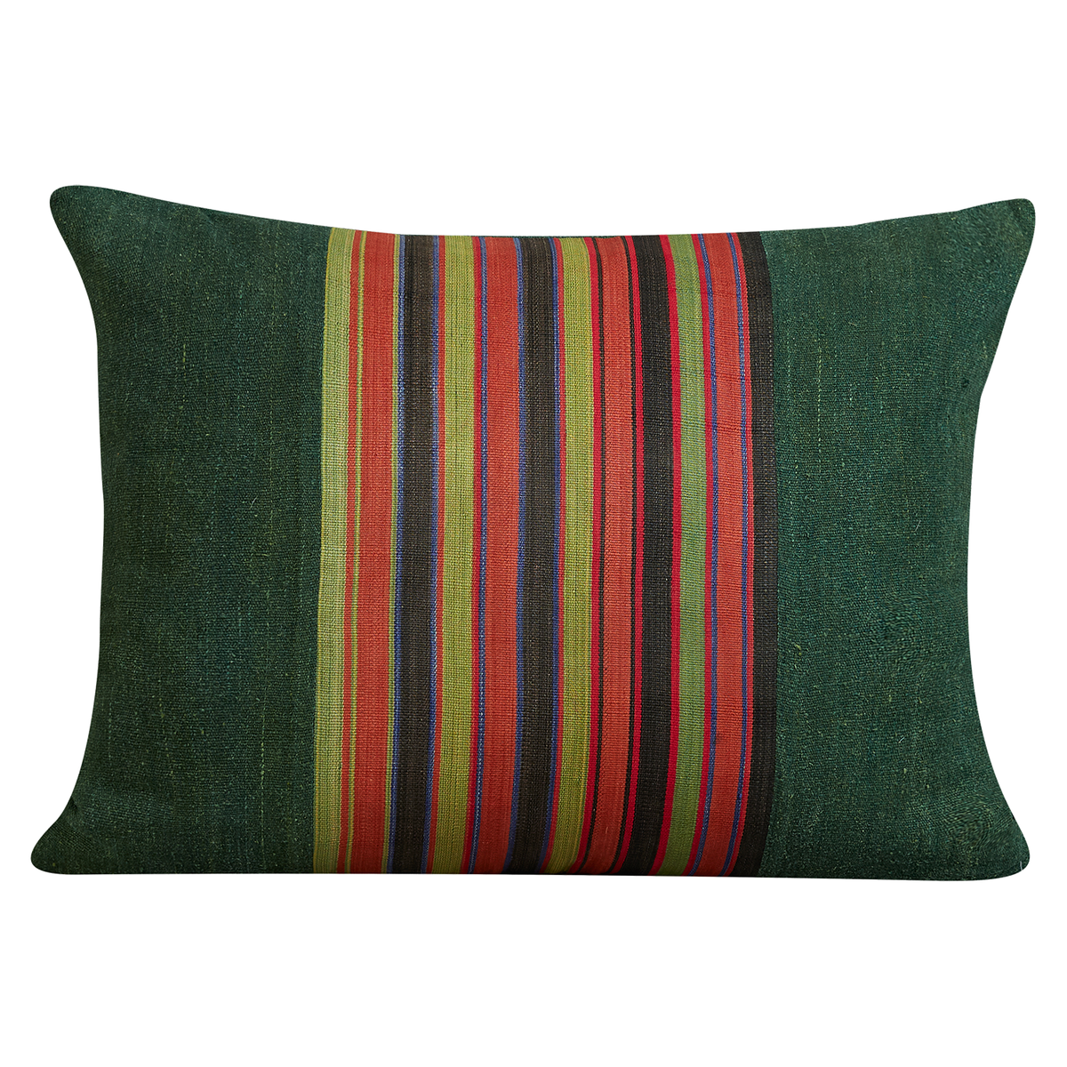 Silk Jajim Cushion/ pillow - Dark green with terracotta and pale green stripe