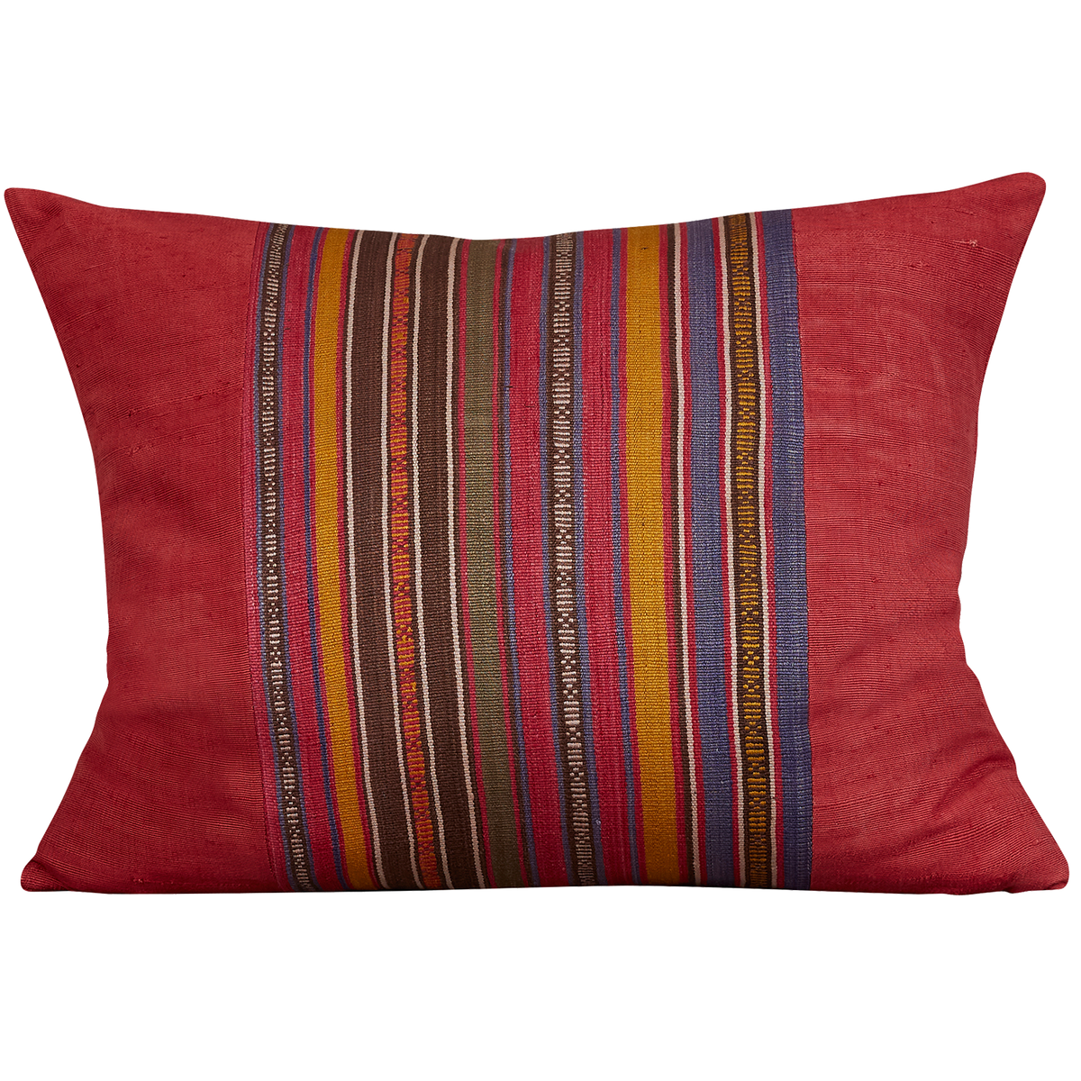 Silk Jajim cushion - Fuchsia multicoloured stripe on raw plain silk