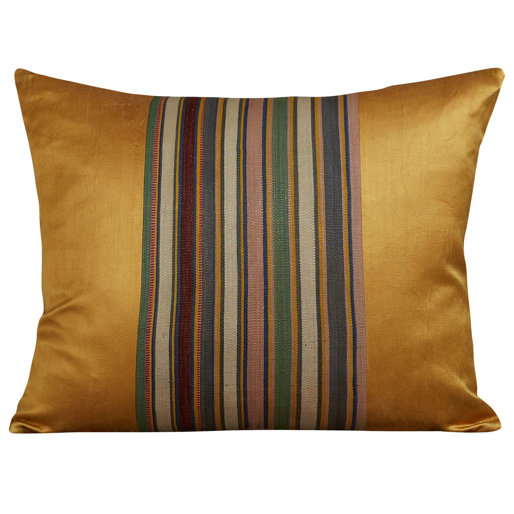 Silk Jajim cushion - Pink/green and grey stripe on yellow silk