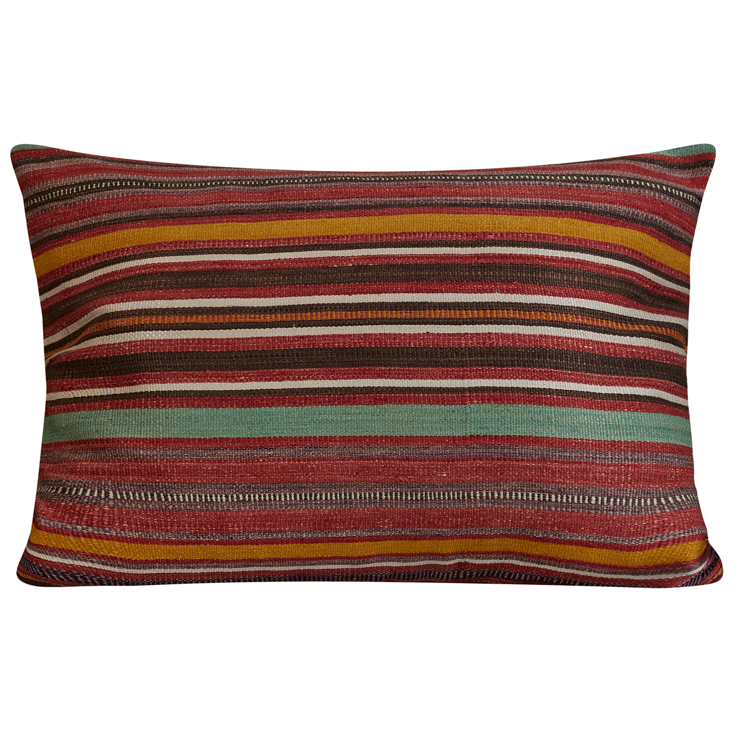 Silk Jajim cushion - Terracotta/green and multicoloured full Jajim