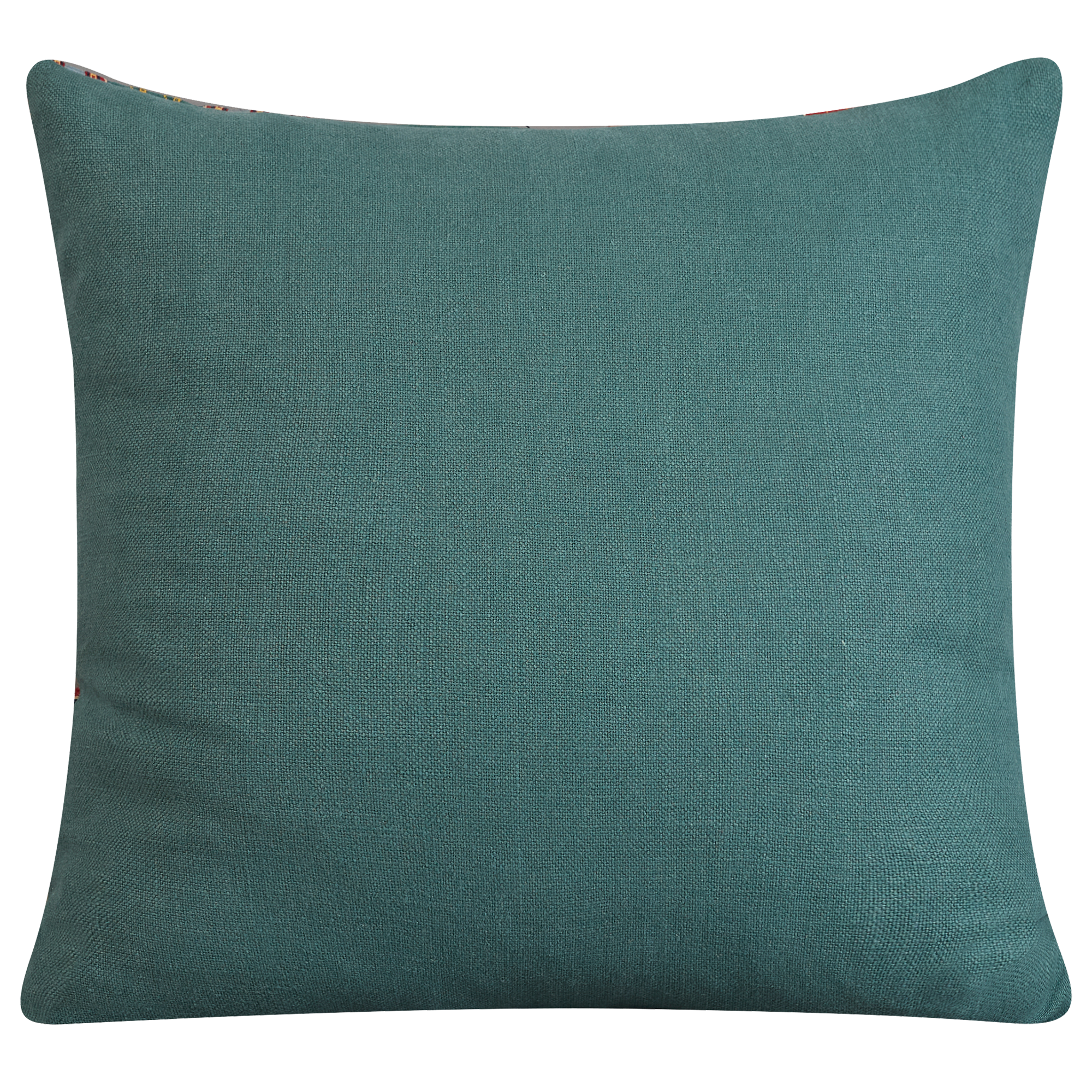 Square Kente cloth African cushion - Teal/red/yellow multicolour