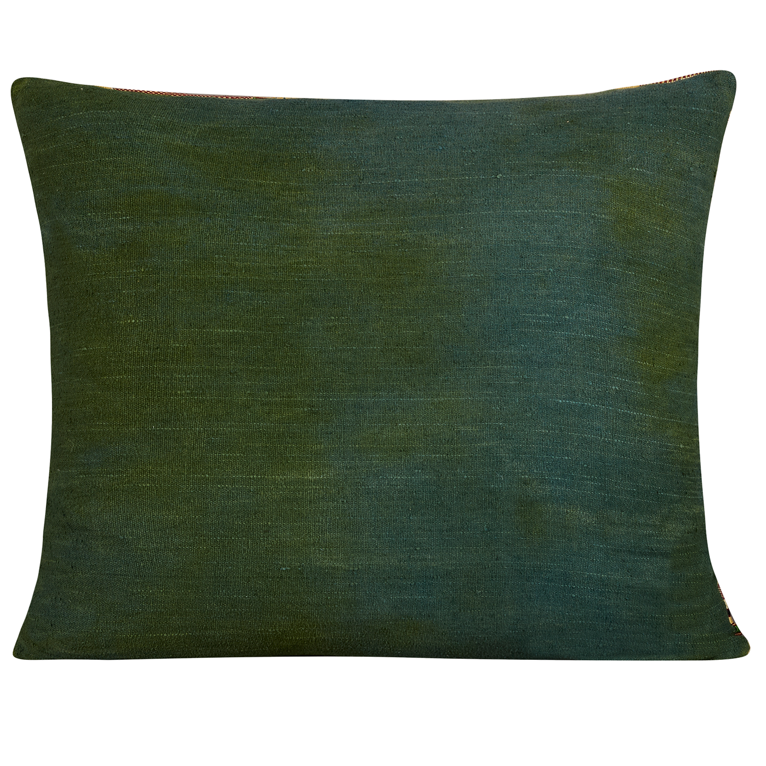 Rectangular Kente cloth African cushion - Yellow and green with green silk back