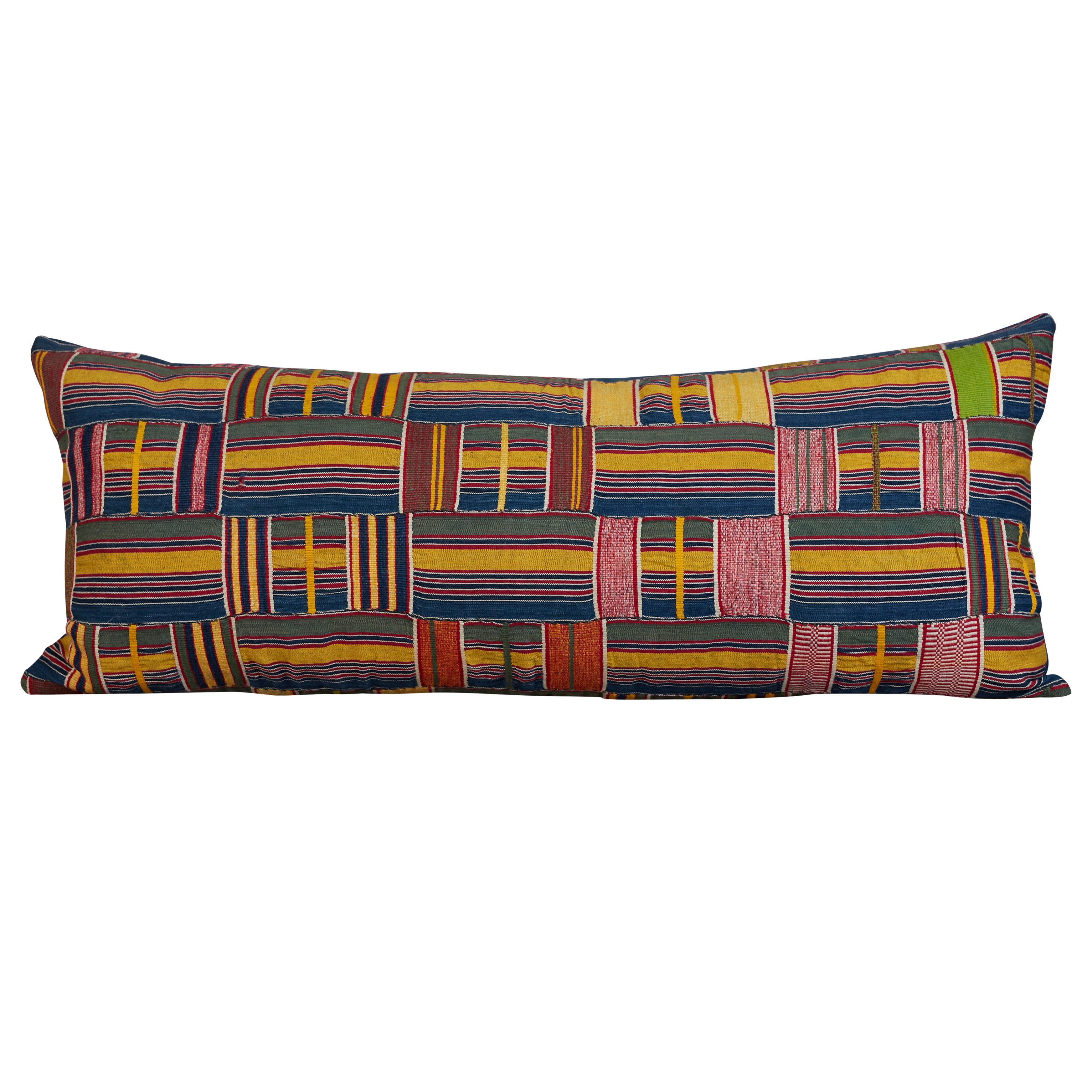 Long rectangular Kente cloth African cushion - Blue/red/yellow multicolour