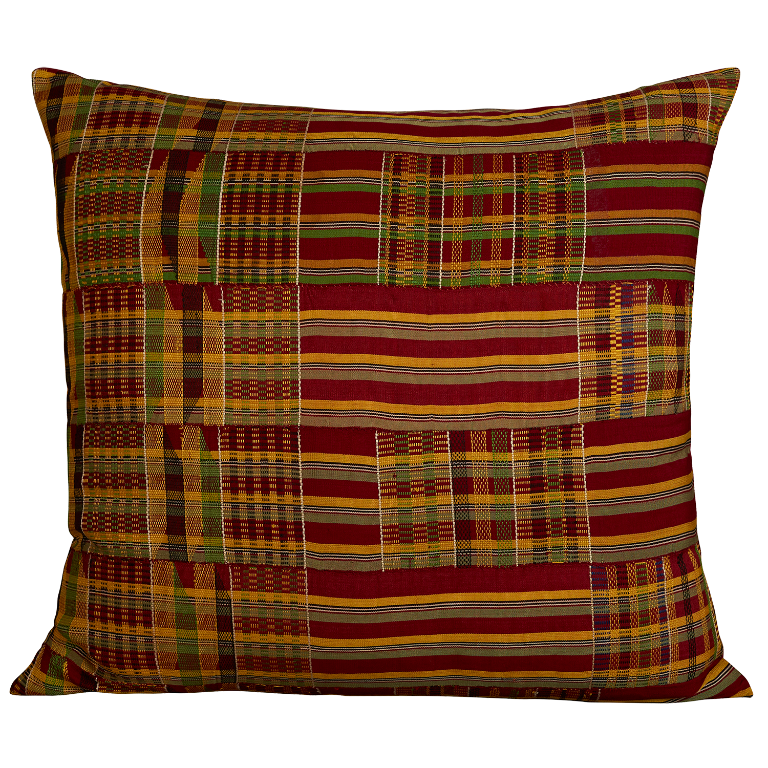Kente cloth African cushion - Bordeaux with yellow/green