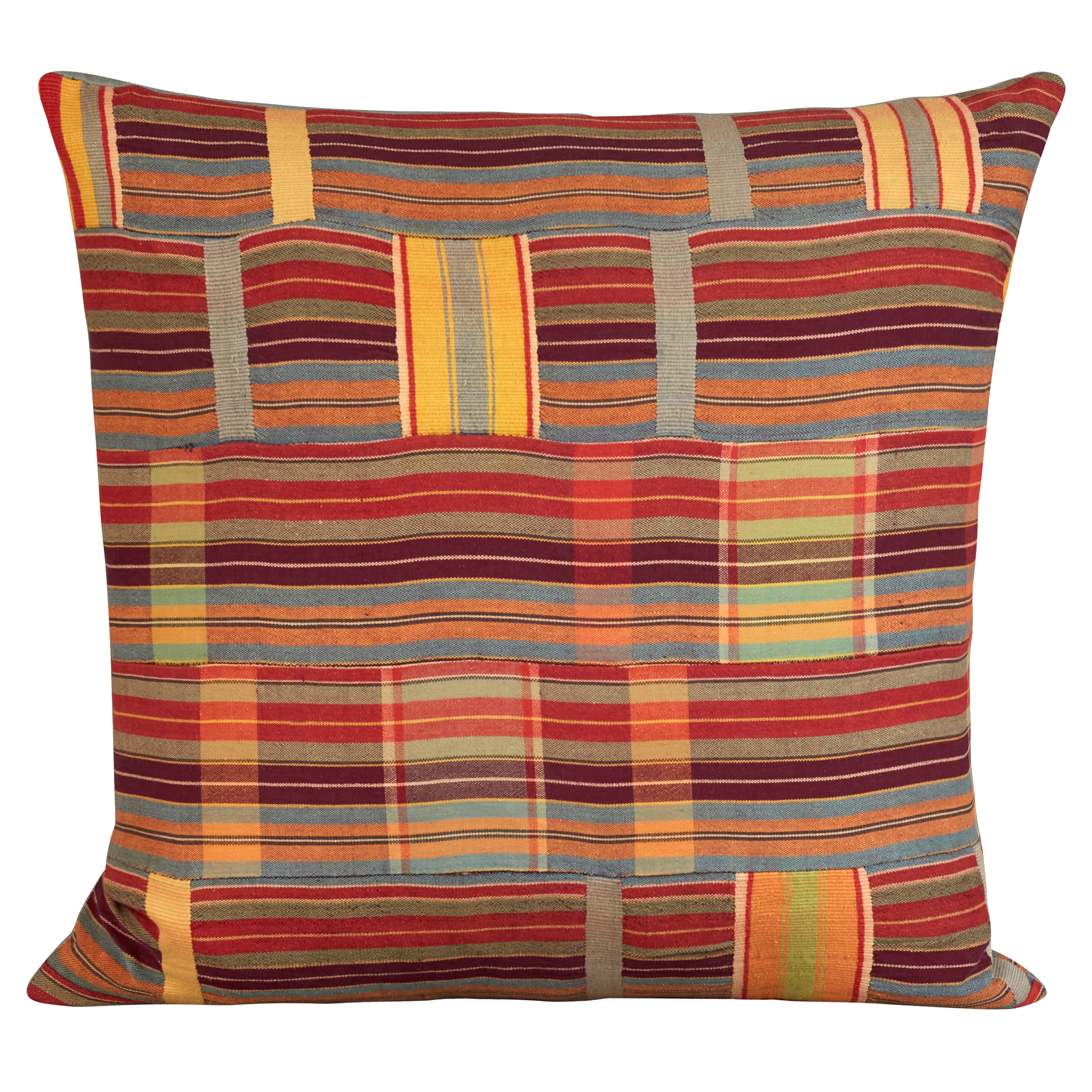 Kente cloth African cushion - Bordeaux with red/yellow