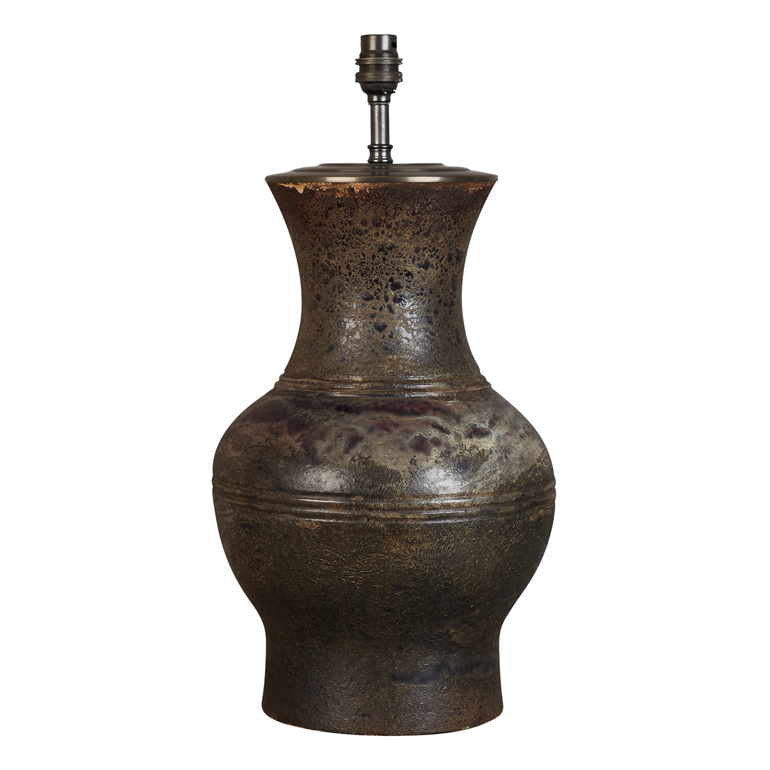 An mid 20th century ceramic lamp with mottled green finish