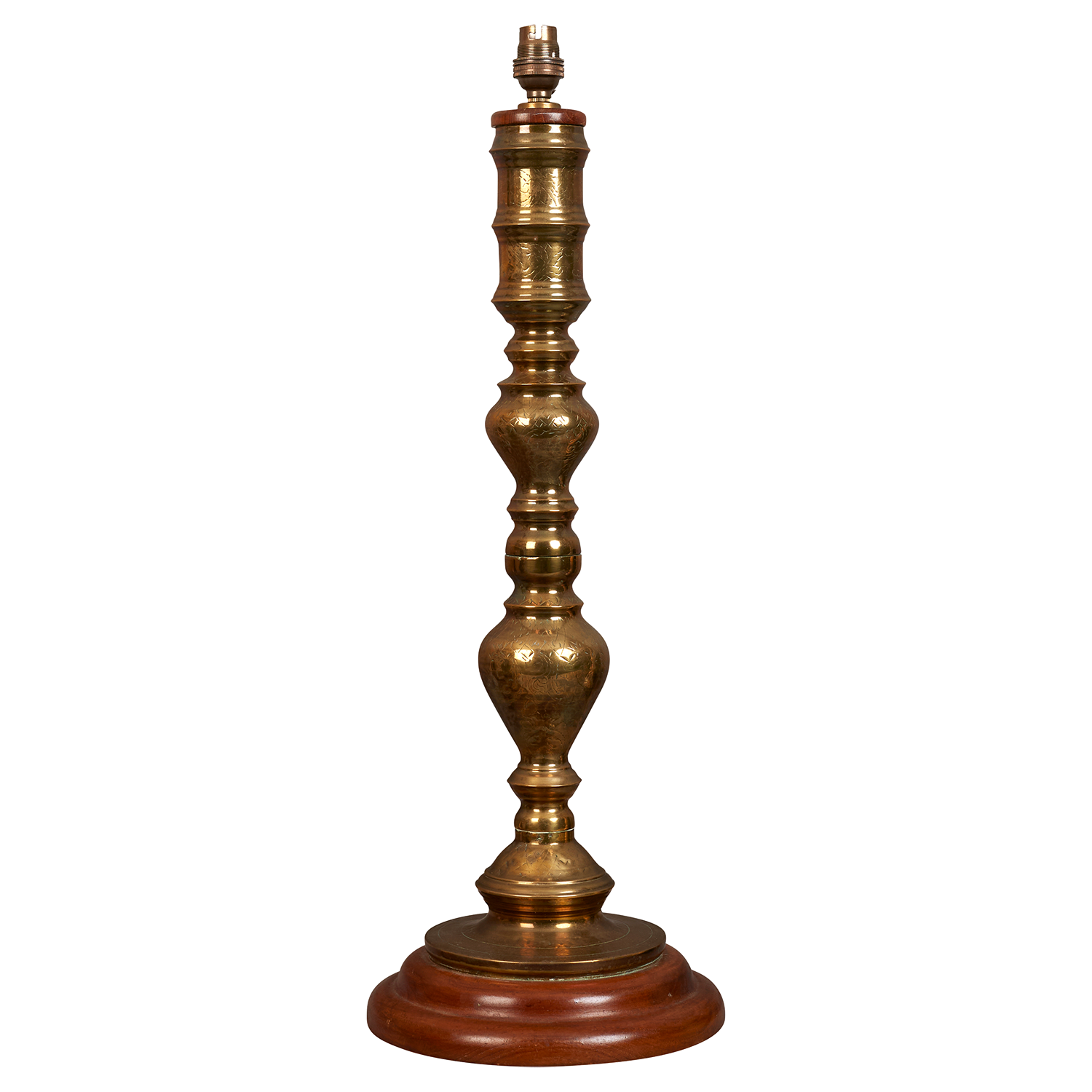 A mid 20th century Islamic style engraved brass table lamp