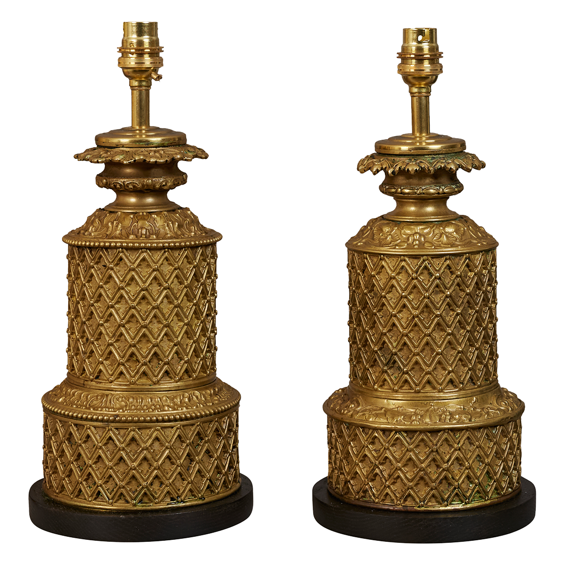 A pair of 19th century French cannister oil lamps converted to electricity