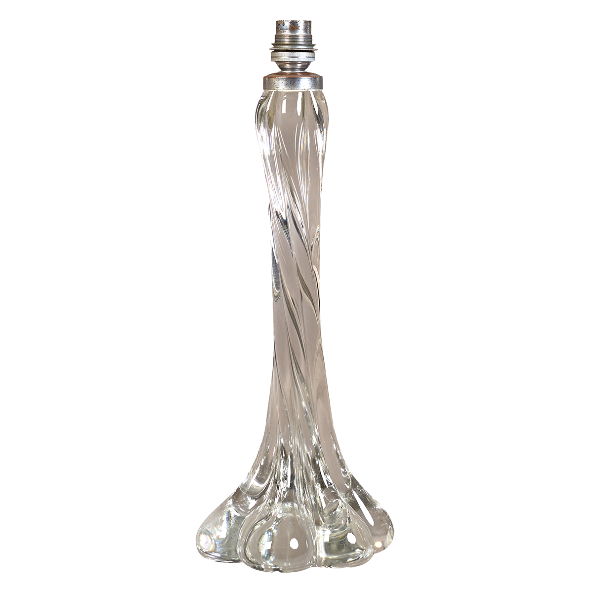 A mid 20th century Baccarat twisted hand-blown glass lamp converted to electricity