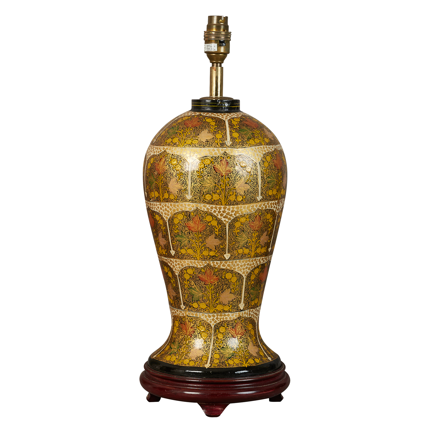 A mid 20th century papier mache and painted lacquer table lamp