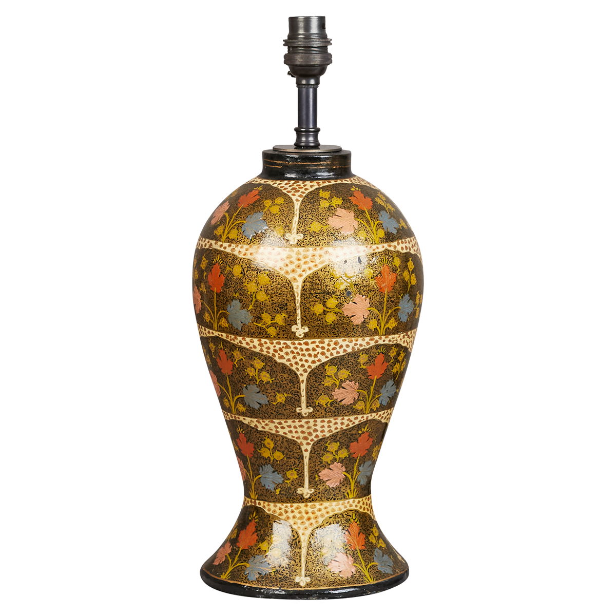 A small mid 20th century papier mache and painted lacquer table lamp