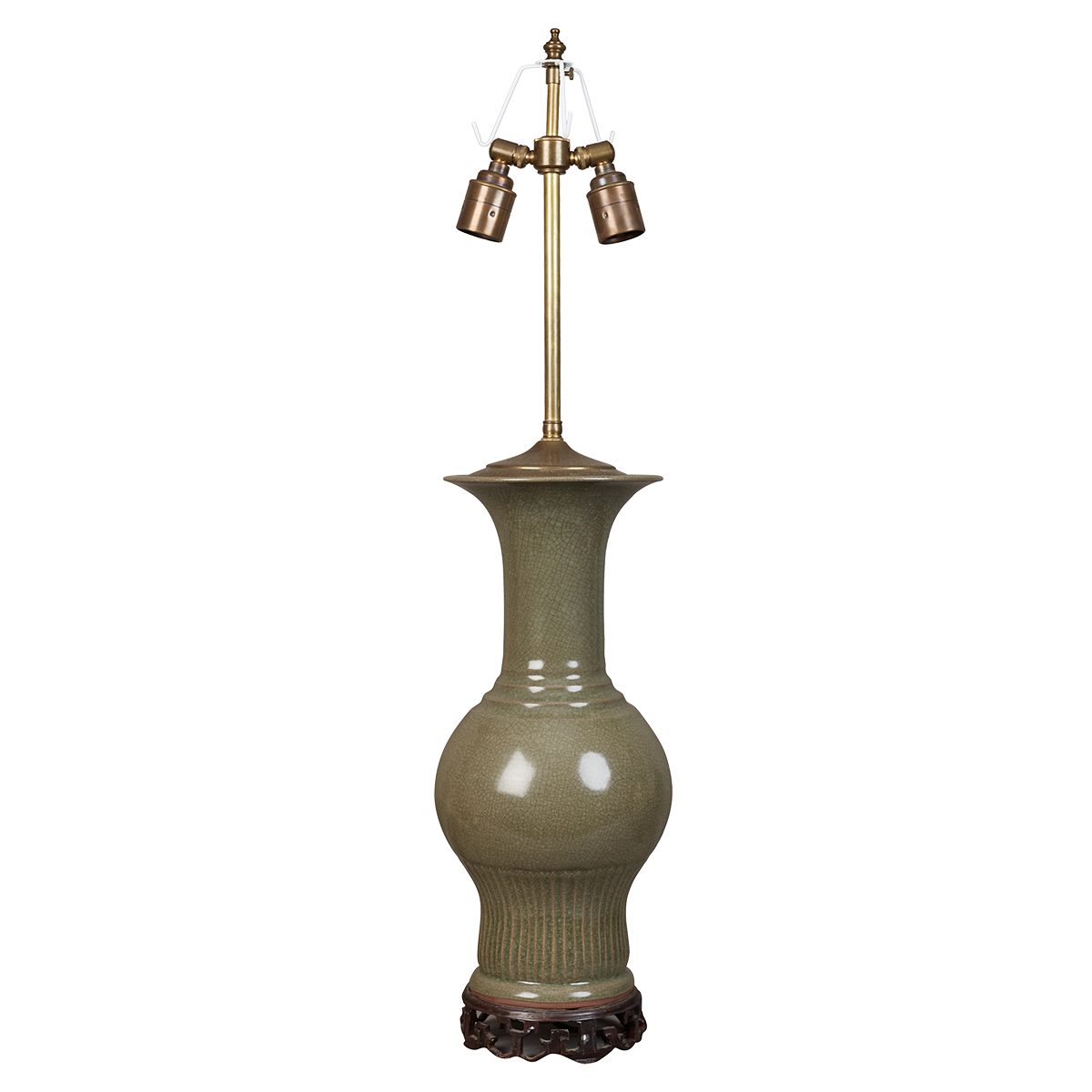 A 20th century Chinese crackle glaze celadon table lamp with two way fitting