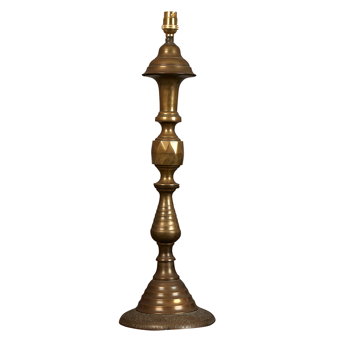 A mid 20th century brass table lamp, electrified