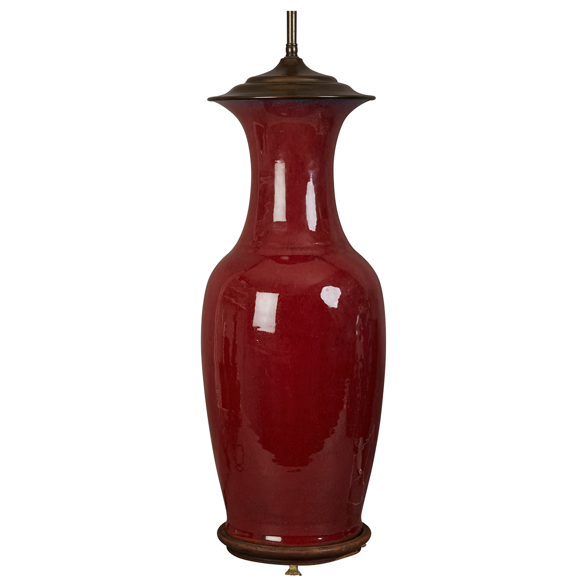 An unusually large scale early 20th century Chinese 20th century large scale Sang de Boeuf table lamp. table lamp. Awaiting electrification