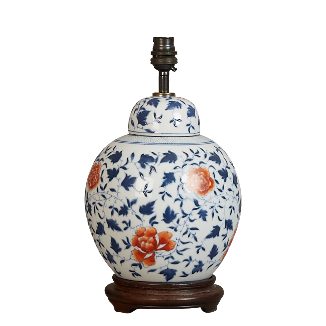 A late 20th century blue and white Chinese table lamp, electrified