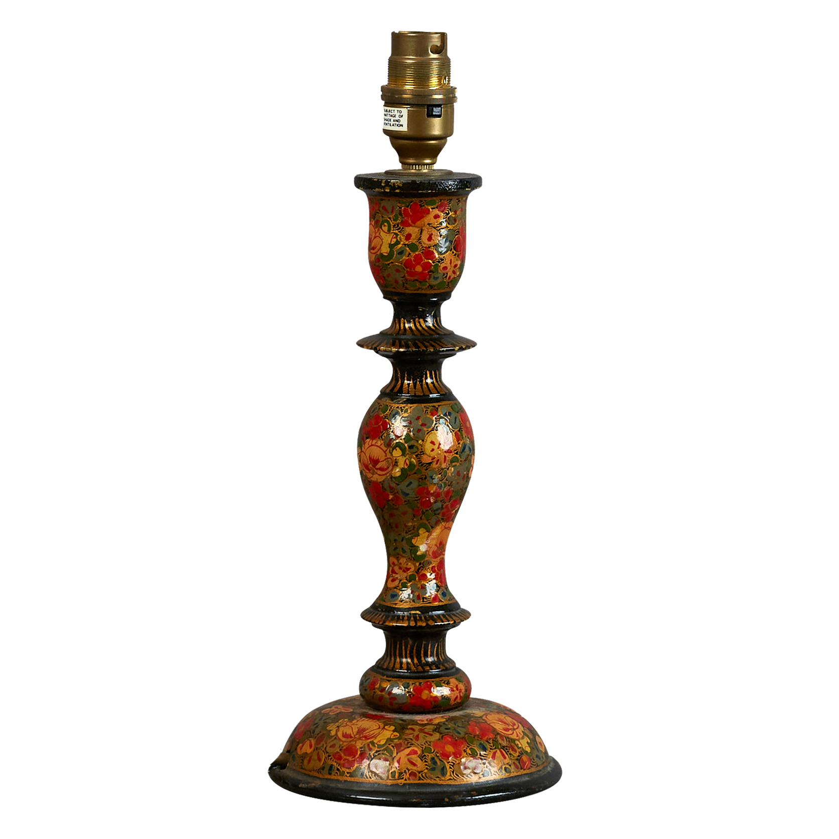 A small painted Kashmiri table lamp, electrified