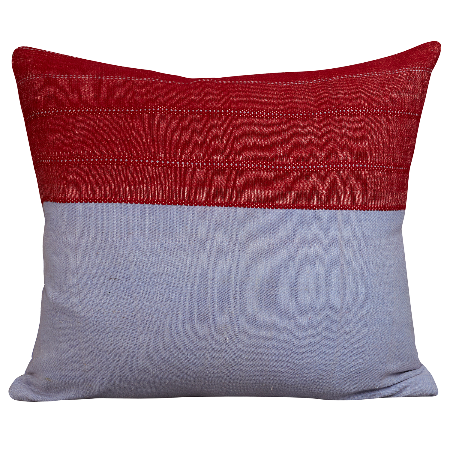 Rectangular double sided cushion in Vintage French red and lilac linen