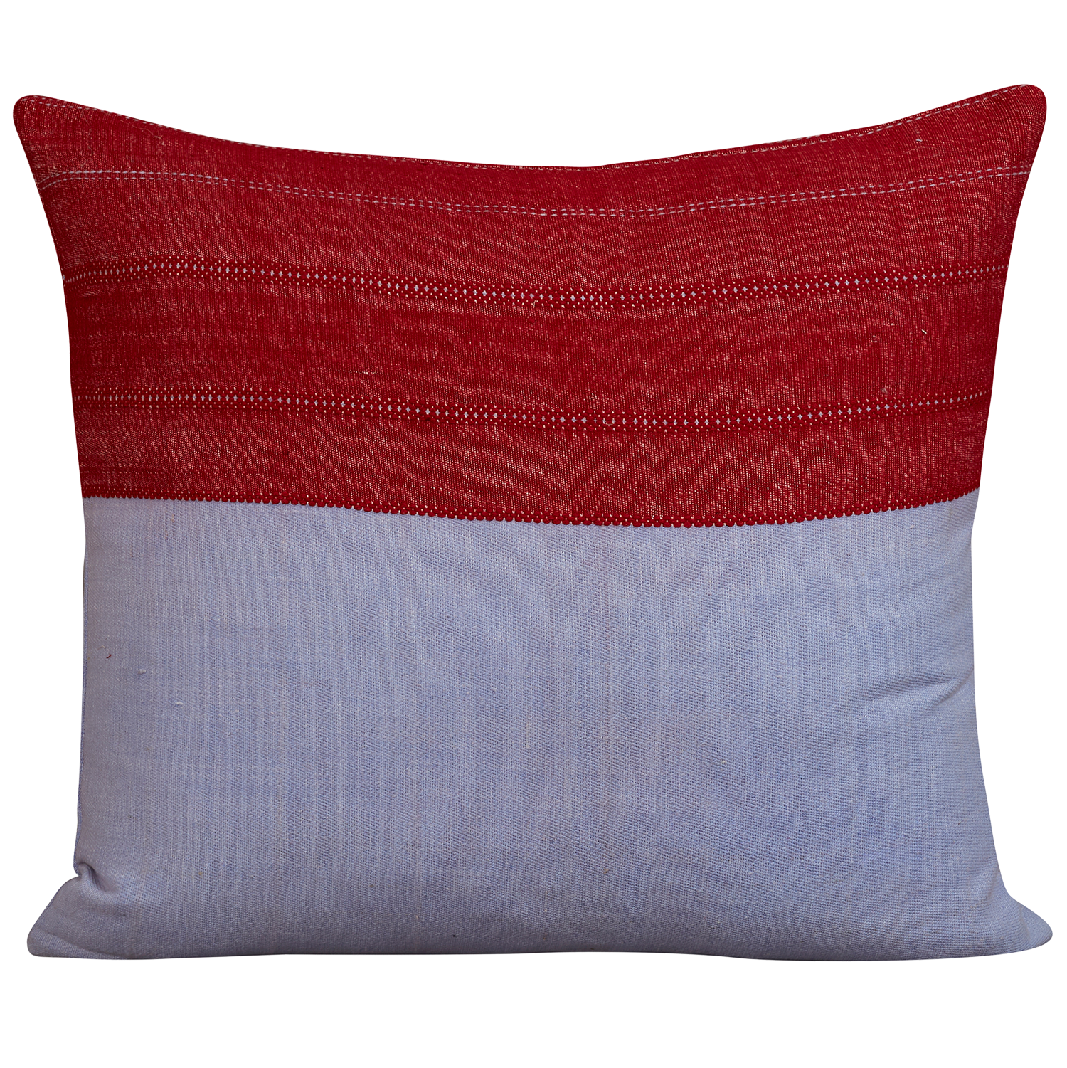 Rectangular double sided cushion in Vintage French red and lilac linen