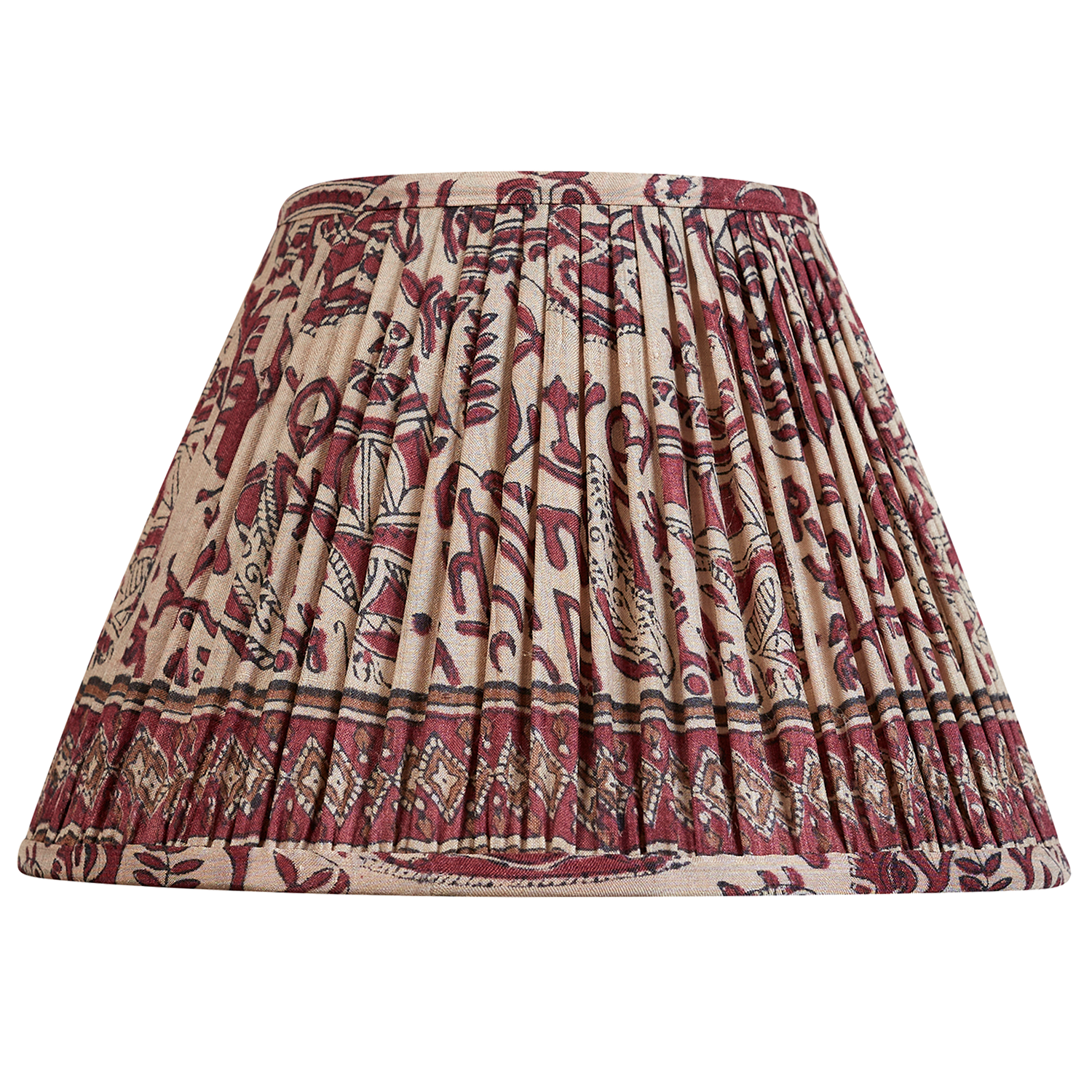 10 inch Bordeaux abstract design on mushroom ground French drum silk sari lampshade with border