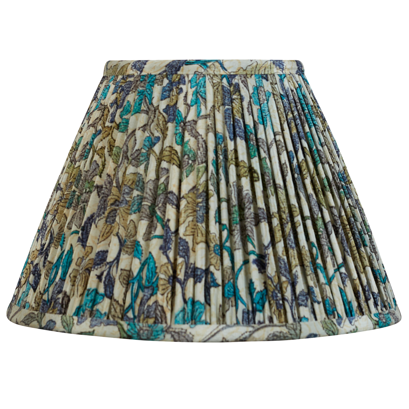 10 inch French drum turquoise and lavender floral design on stone ground silk sari lampshade