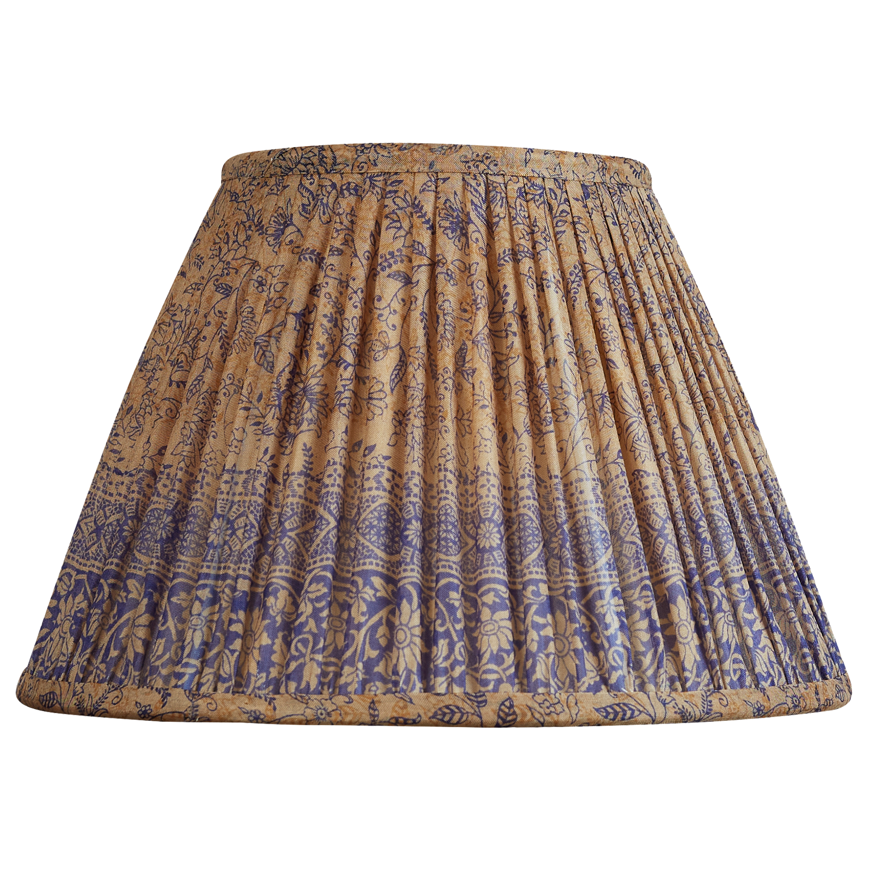 10 inch French drum Pale brown/gold floral design silk sari lampshade with border