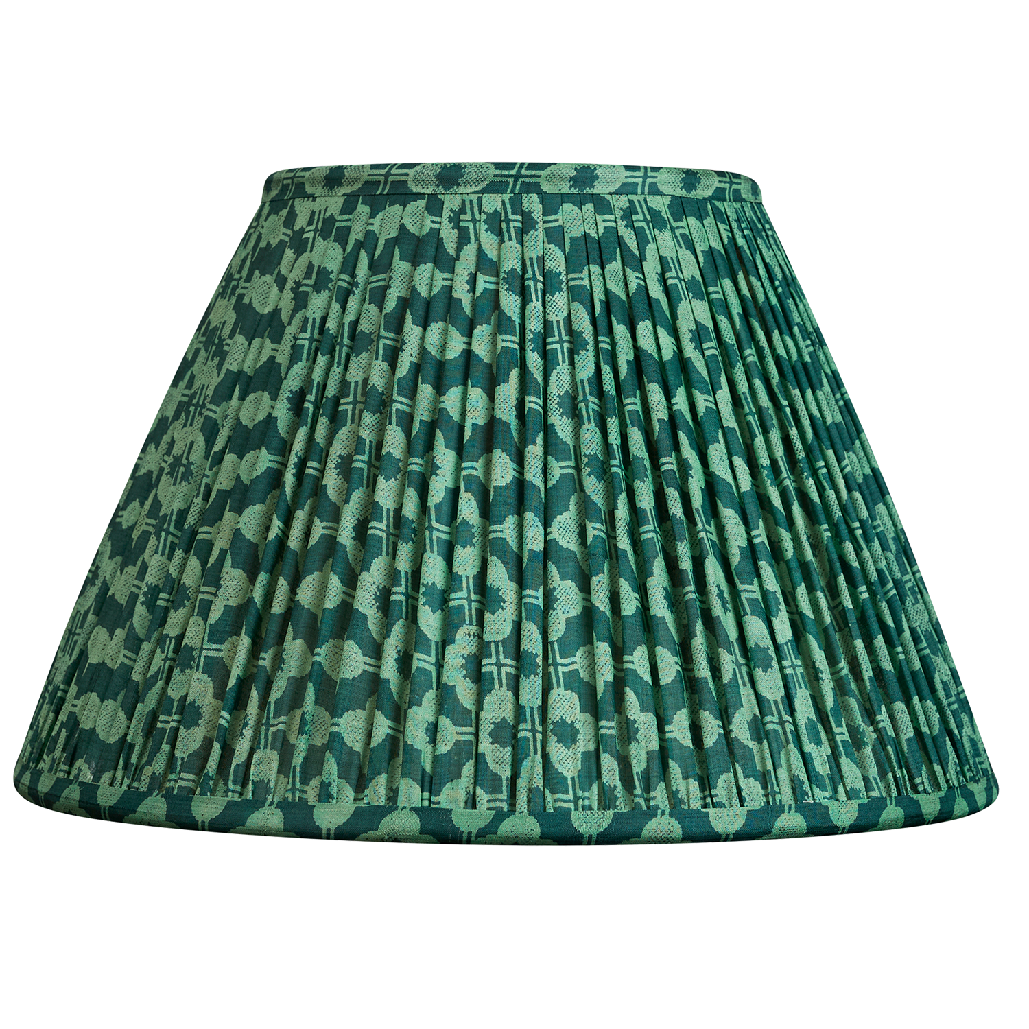 12 inch French drum Two tone bottle green geometric design silk sari lampshade