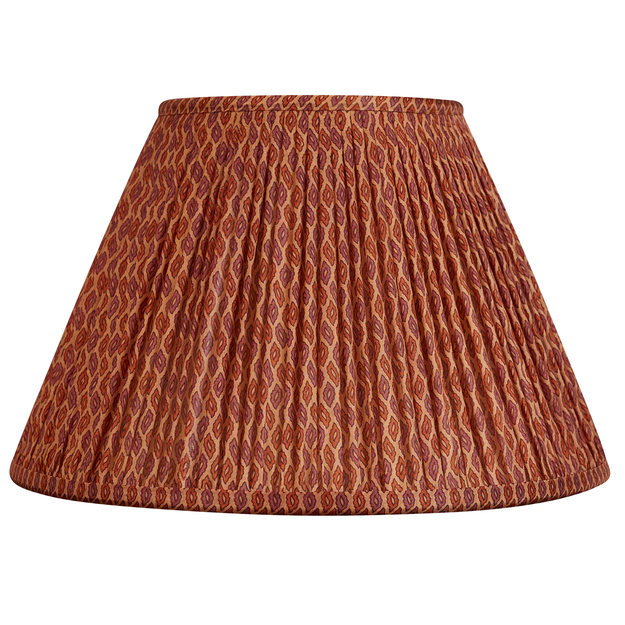 12 inch French drum Purple and sienna diamond motif geometric design silk sari lampshade on a mocha background