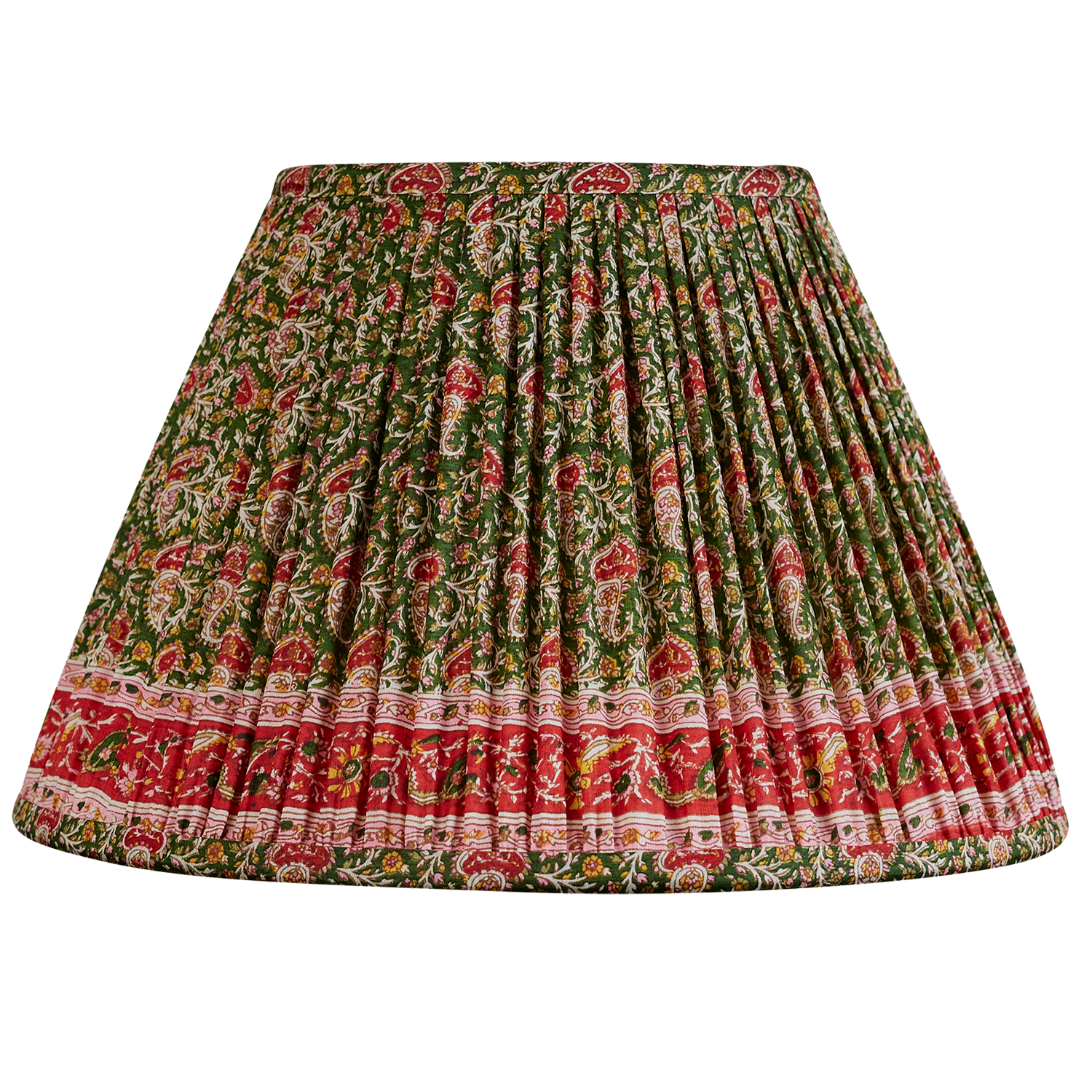 12 inch French drum green and magenta paisley design silk sari lampshade with border