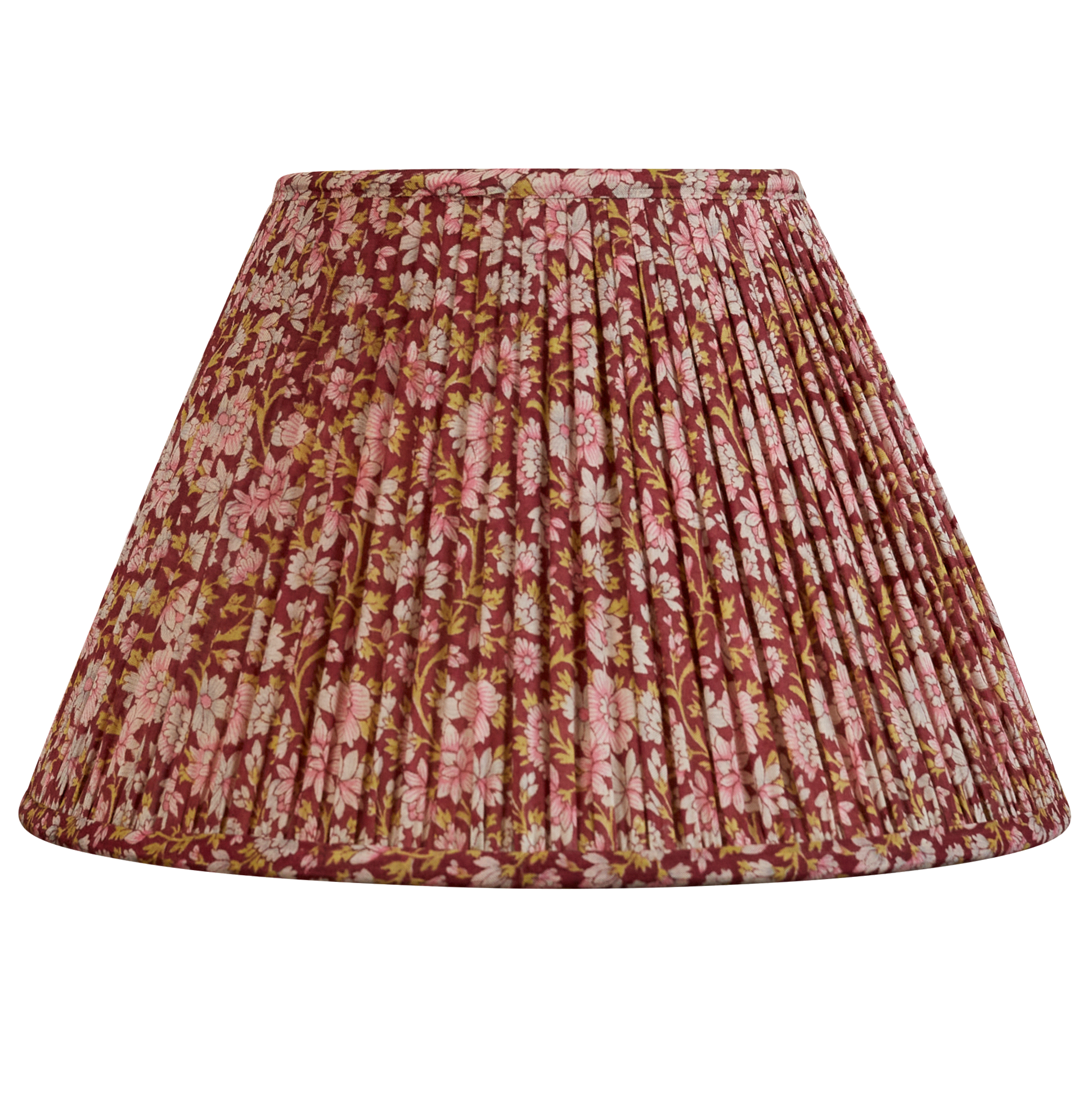 12 inch French drum caramel and pink floral design on blue ground silk sari lampshade