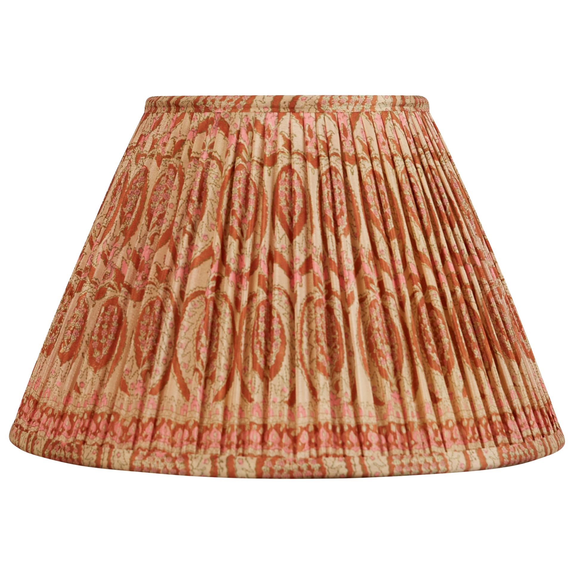 12 inch French drum terracotta and pink floral design silk sari lampshade with border