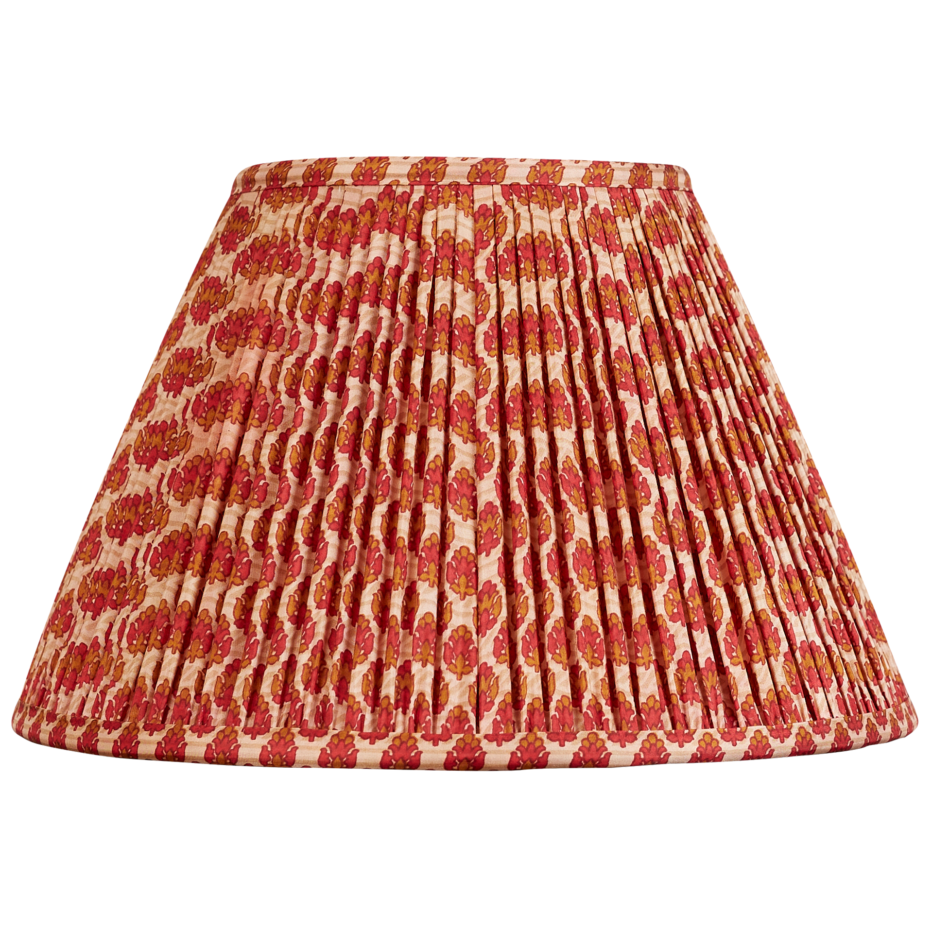 12 inch French drum deep red and tan floral design silk sari lampshade