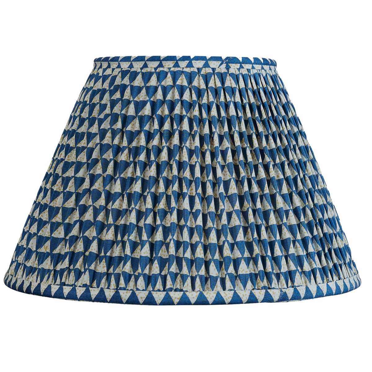 12 inch French drum navy blue and cream geometric design silk sari lampshade