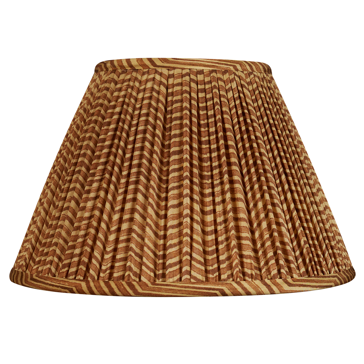 12 inch Caramel and tan chevron sari style gathered silk French drum lampshade
